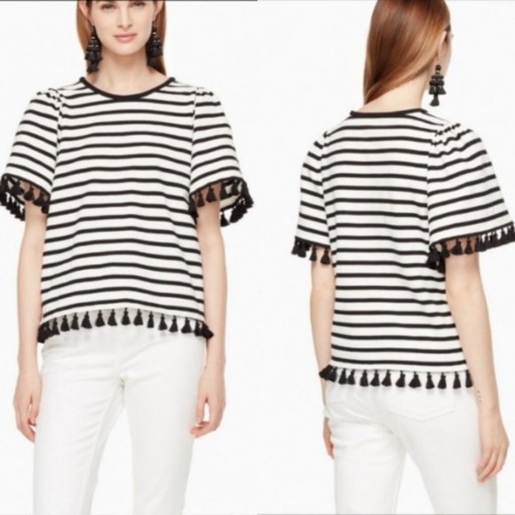 Kate Spade Stripe Flutter Sleeve Top - Picture 1 of 6